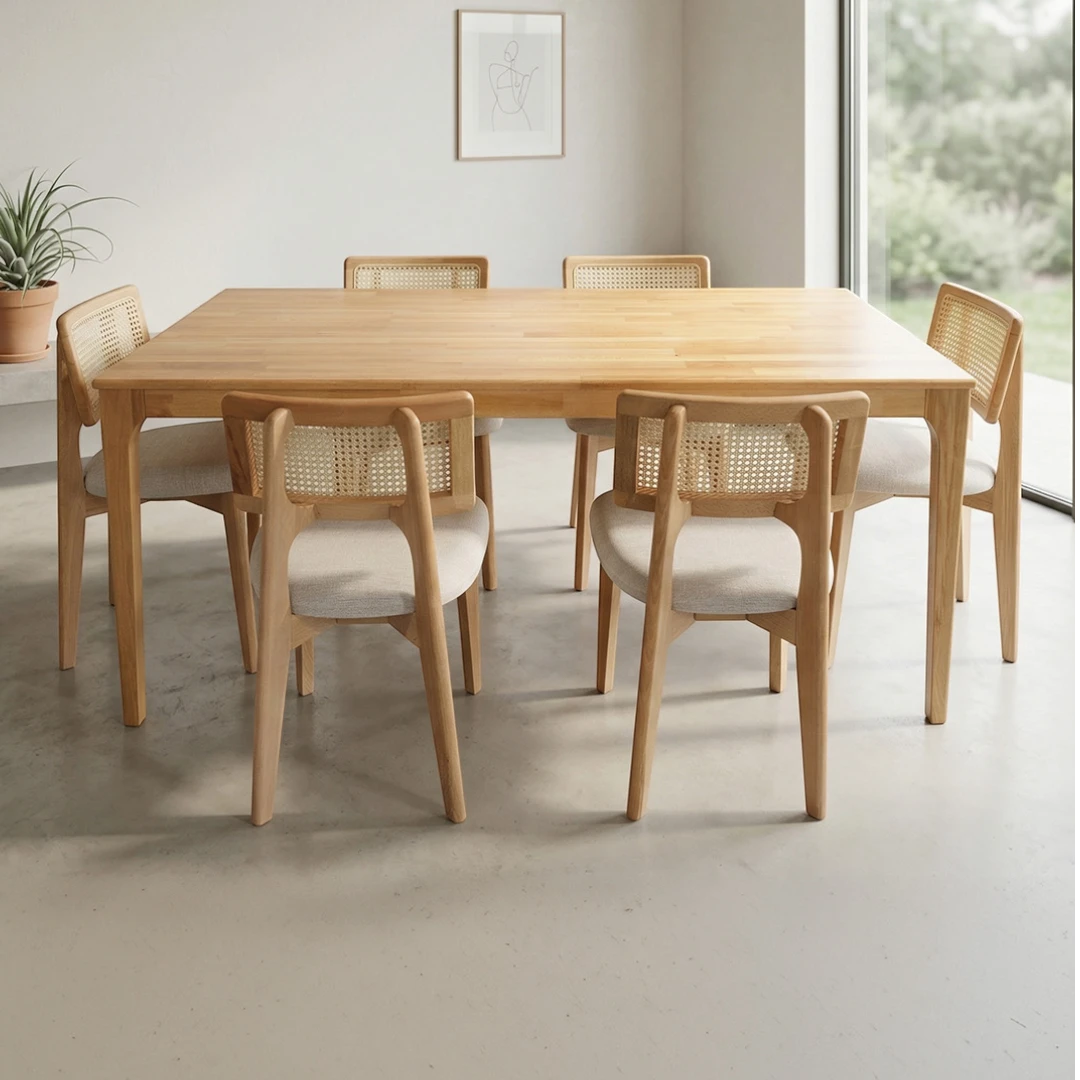 Sina Masa & Zion Sandalye Takımı | Modern Hasır Detaylı 6 Kişilik Yemek Seti